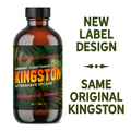 New Label Design, Same Original Kingston - Kingston Aftershave Splash - 6.7 ounce clear amber apothecary style bottle with a black cap and reducer on a white background