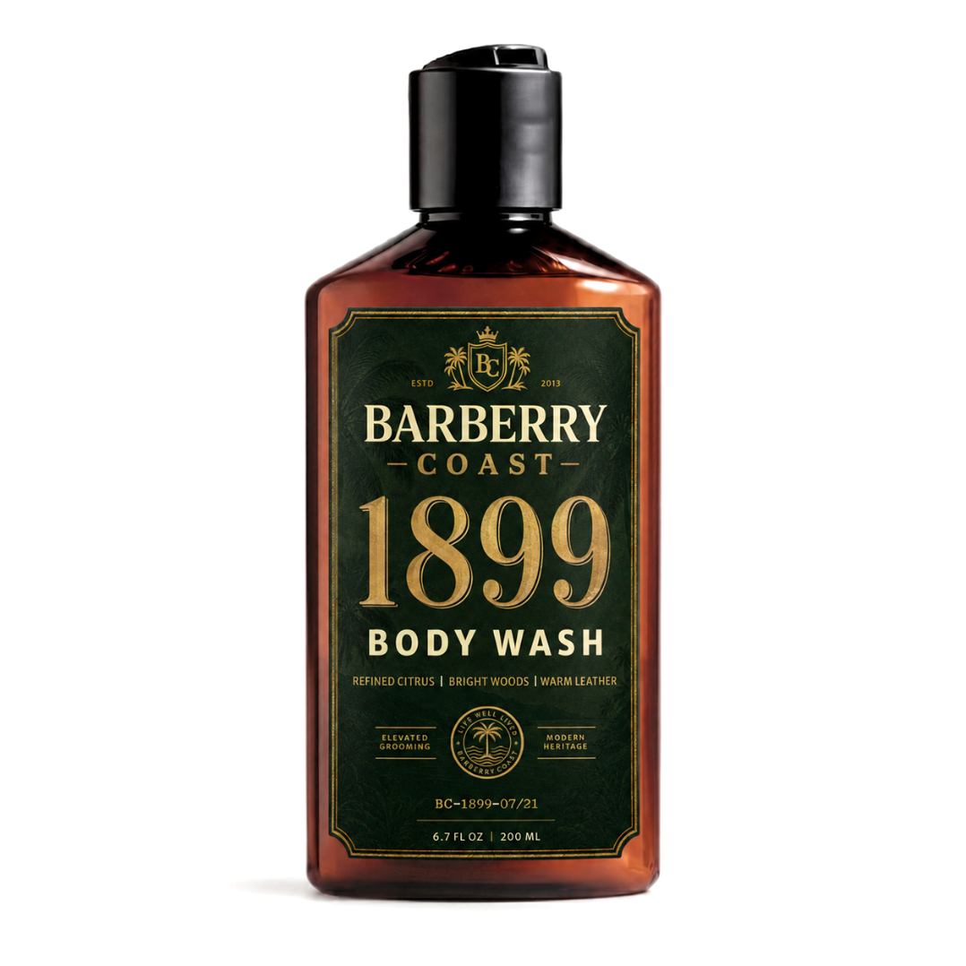 Barberry Coast 1899 body wash bottle on a white background