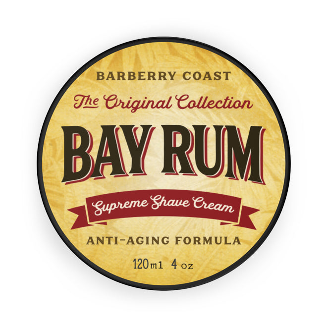 Barberry Coast Bay Rum Supreme Shave Cream container on a white background