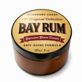 Bay Rum Supreme Shaving Cream by Barberry Coast. Handcrafted with Authentic Dominica Bay Leaf Oil (Pimenta Racemosa). Age defense and anti-aging formula. Amber color Jar with black cap. 4 ounce, 120 ml size. White background.