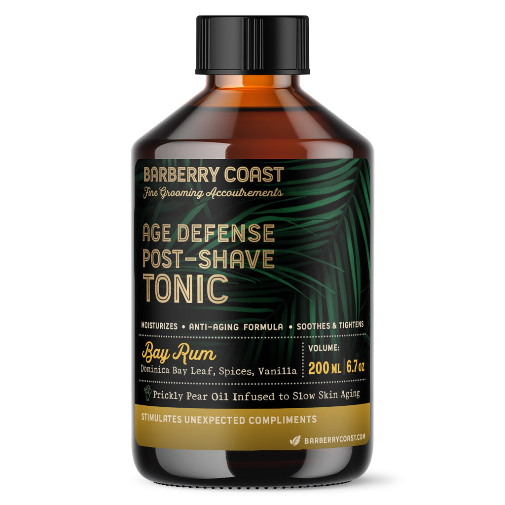 Barberry Coast Bay Rum Age Defense Post-Shave Tonic bottle on a white background