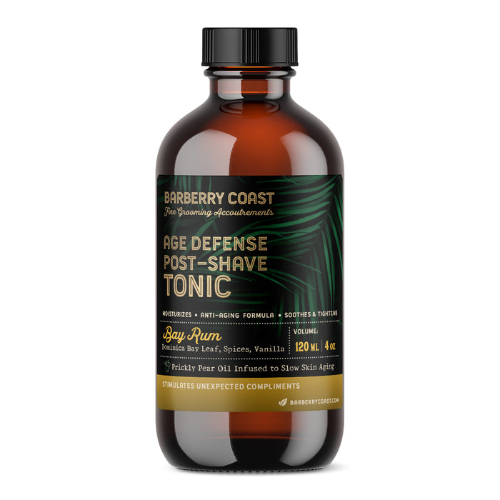 Barberry Coast Bay Rum Age Defense Post-Shave Tonic bottle on a white background