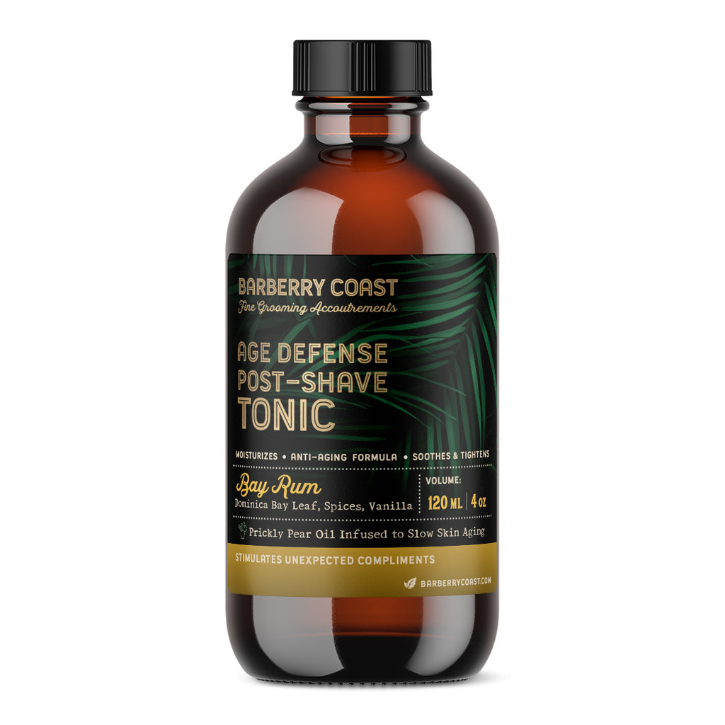 Barberry Coast Bay Rum Age Defense Post-Shave Tonic bottle on a white background