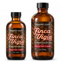 Barberry Coast Finca Vigía Aftershave Splash in 4 oz and larger 8 oz amber bottles, side by side on a white background.
