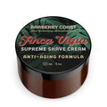 Barberry Coast Finca Vigia Supreme Shave Cream container with tropical leaf design on a white background