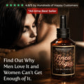 Woman smelling man's neck. Barberry Coast Finca Vigía Eau de Parfum cologne bottle shown beside a warm romantic lifestyle image, with five-star rating text and the headline “Find Out Why Men Love It and Women Can’t Get Enough of It.”