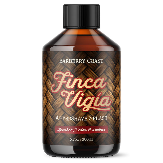 Bottle of Barberry Coast Finca Vigia Aftershave Splash with wooden label