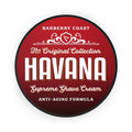 Havana Supreme Shave Cream container with red and white design on a white background