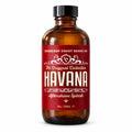 An 8oz amber glass bottle of Barberry Coast Shave Co. 'Havana' aftershave splash, featuring a black ribbed cap and a red label with cream text.