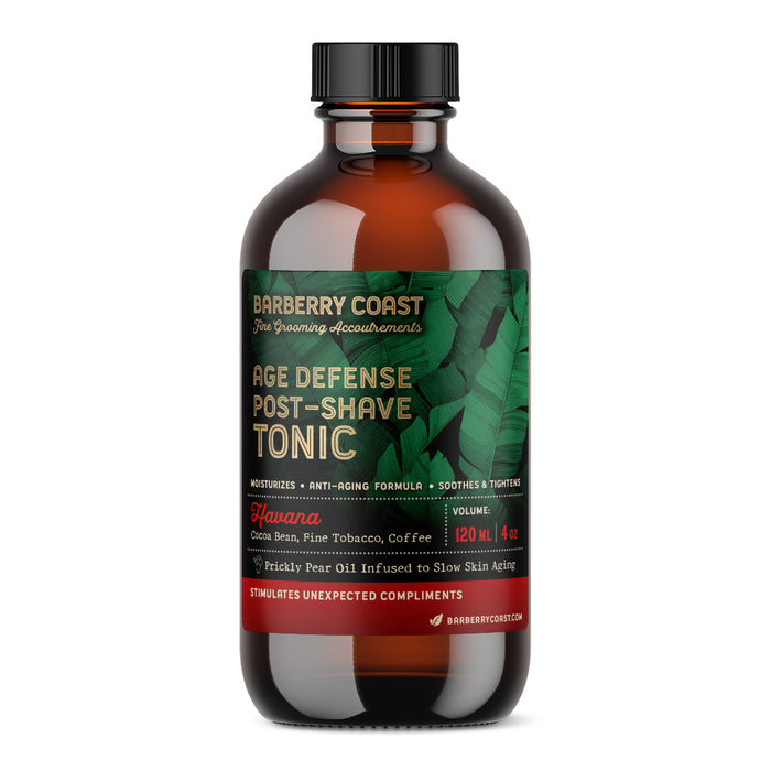 Barberry Coast Havana Age Defense Post-Shave Tonic bottle on a white background
