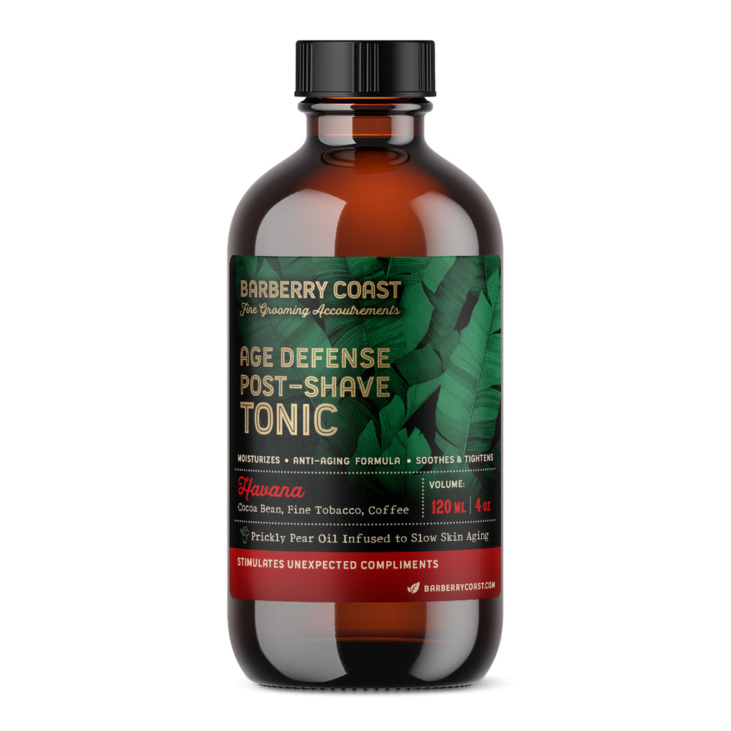 Barberry Coast Havana Age Defense Post-Shave Tonic bottle on a white background