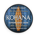 Kohana Supreme Shave Cream label with a surfboard design on a blue wooden background