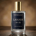Barberry Coast Lavande No.19 eau de parfum bottle on a wooden surface with a blurred background