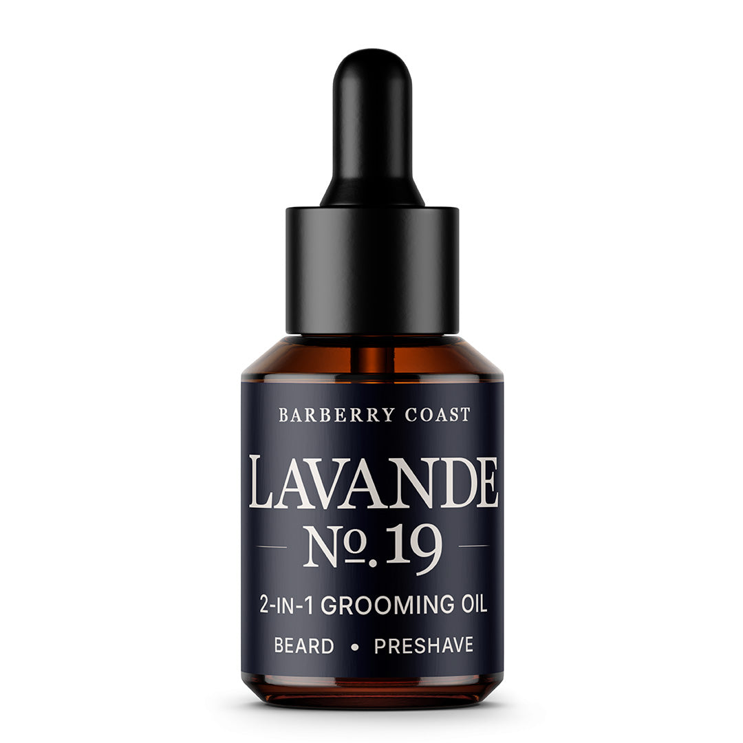 Bottle of Barberry Coast Lavande No. 19 2-in-1 Grooming Oil on a white background