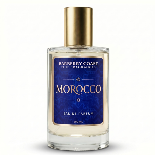 Eau de Parfum Cologne bottle labeled 'Morocco' by Barberry Coast on a white background 100ml