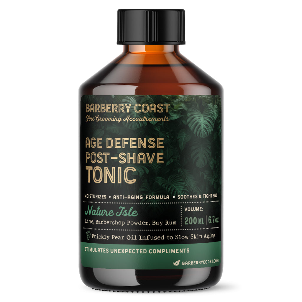 Barberry Coast Nature Isle Age Defense Post-Shave Tonic bottle on a white background