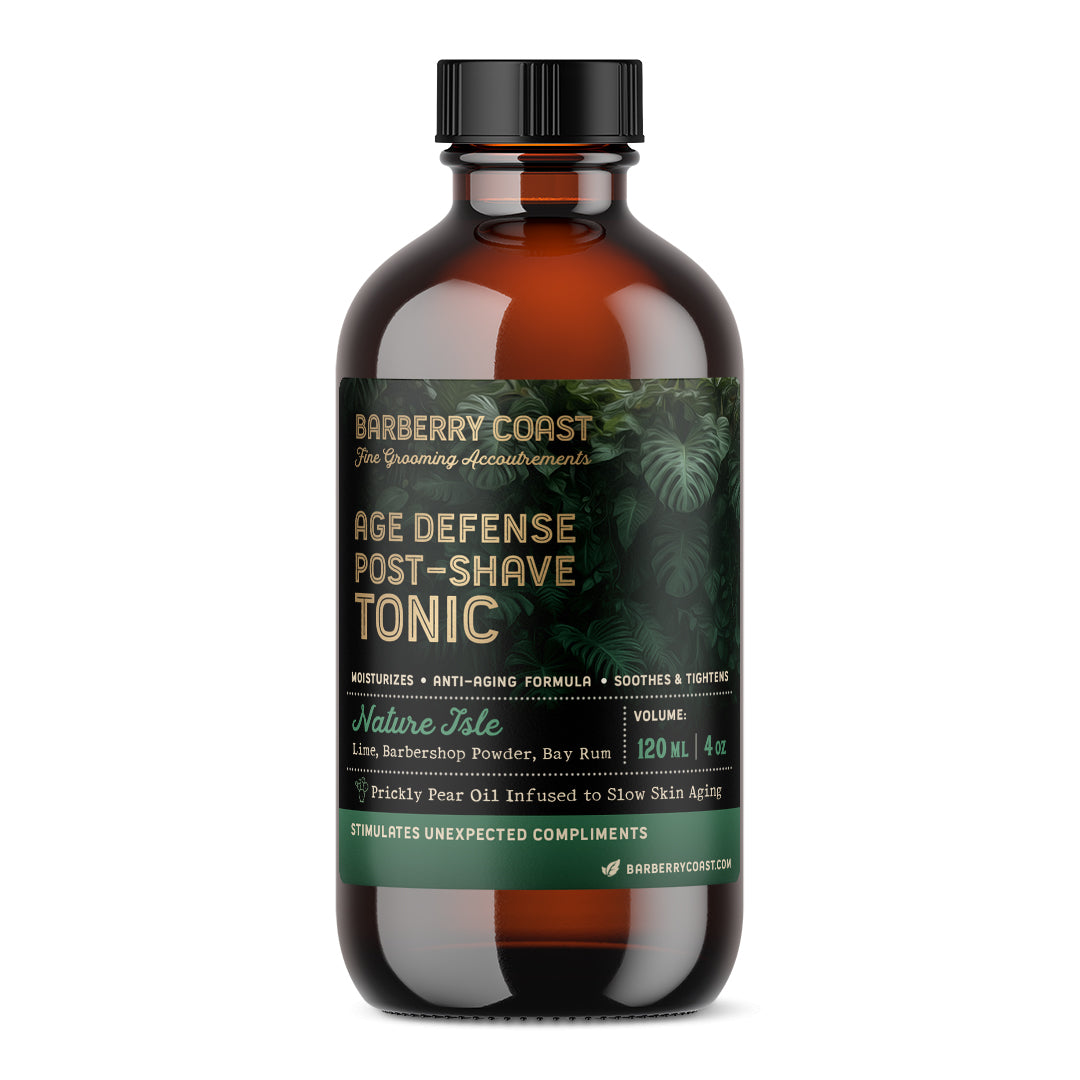 Barberry Coast Nature Isle Age Defense Post-Shave Tonic bottle on a white background