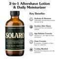 SOLARO 2-in-1 Aftershave Lotion & Daily Moisturizer bottle with key benefits listed on a white background