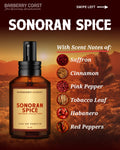 Barberry Coast Sonoran Spice eau de parfum bottle with desert landscape background and a description of scent notes