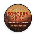 Barberry Coast Sonoran Spice Supreme Shave Cream container with desert landscape design