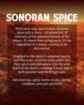 Fragrance story text for Sonoran Spice with desert landscape in the background