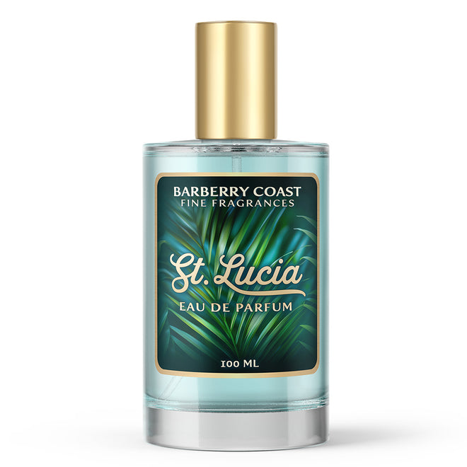 Barberry Coast St. Lucia Eau de Parfum cologne 100ml 3.3oz in clear colored glass bottle with black spray atomizer