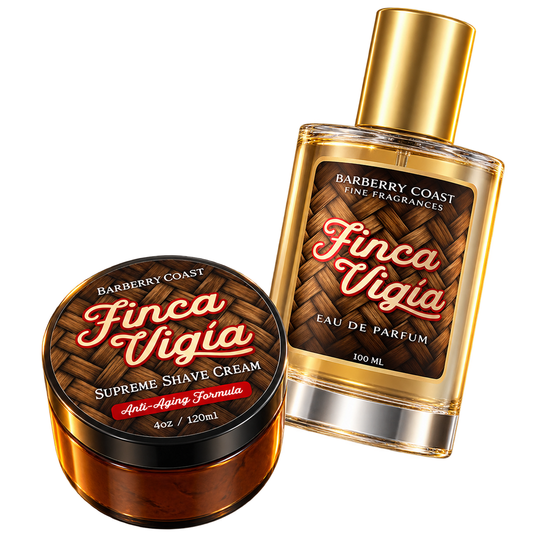 Finca Vigía Eau de Parfum and Supreme Shave Cream floating together