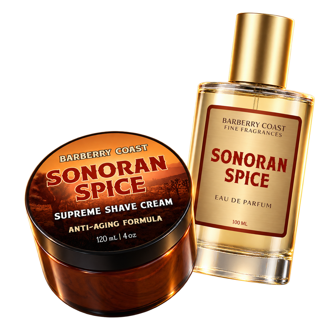 Sonoran Spice Eau de Parfum and Supreme Shave Cream floating together