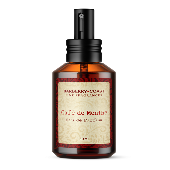 Barberry Coast Café de Menthe Eau de Parfum Cologne (EDP). Standard 2oz amber bottle with an atomizer sprayer cap.